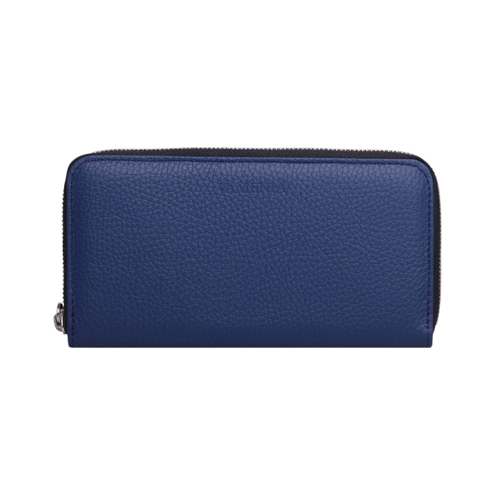 Large zip-around wallet made from blue calf leather